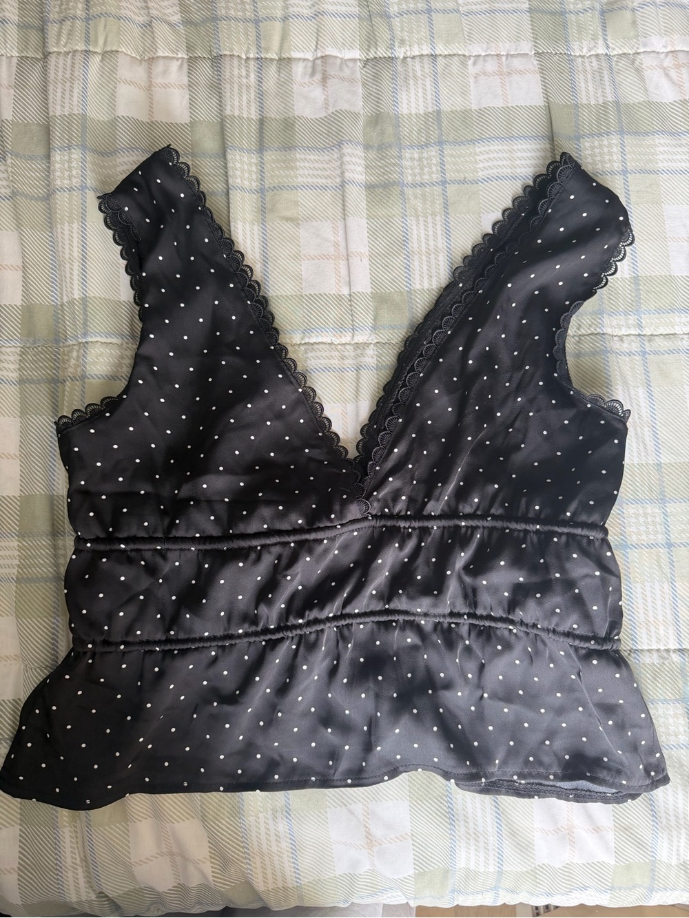 Black Polka Dot V-Neck Top